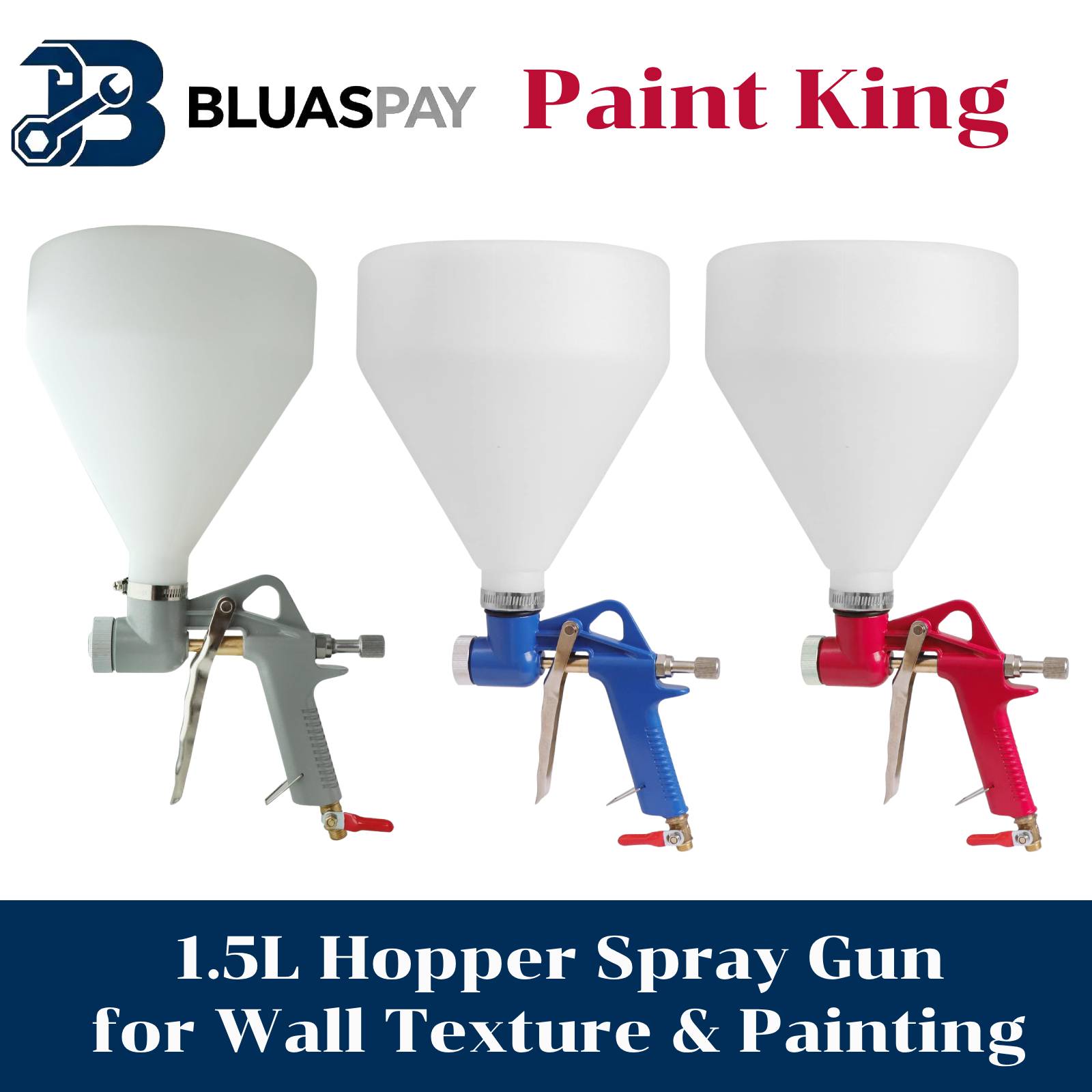 Texture Spray Hopper Gun - BLUASPAY 1.5L Air Hopper Spray Gun