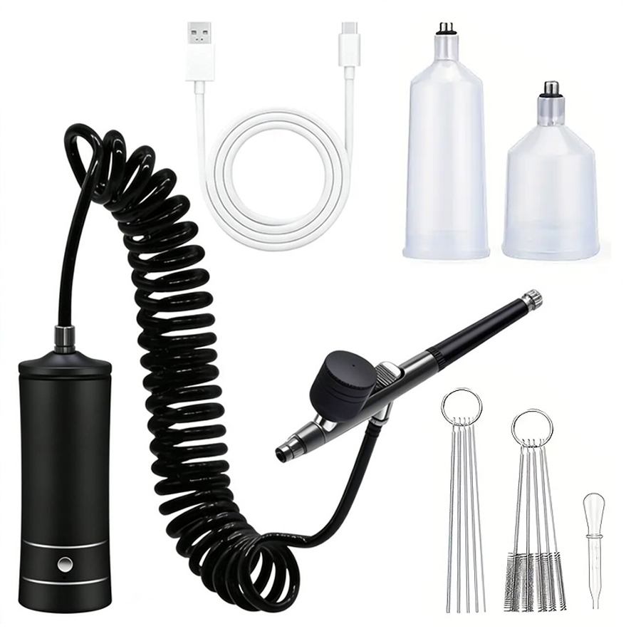 Spray Gun Air Compressor Kit - Portable Airbrush Kit With Compressor Cleaning